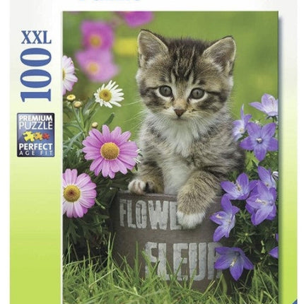 Rompecabeza 100Pz XXL Gatito entre las flores