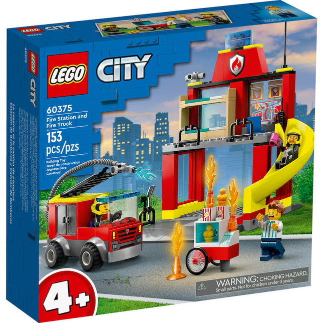 City. Fire station and fire truck