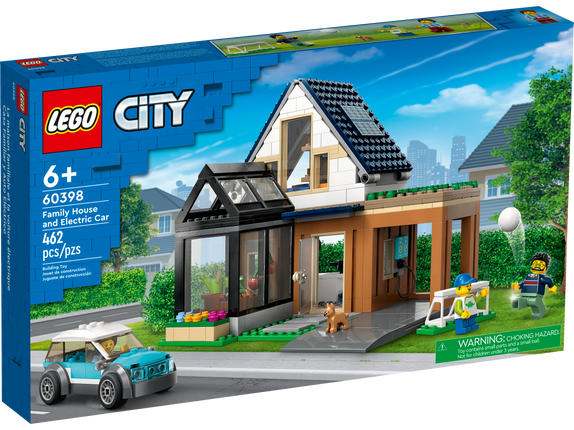 City. Family house and electric car