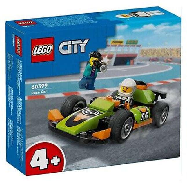 City. Green race car