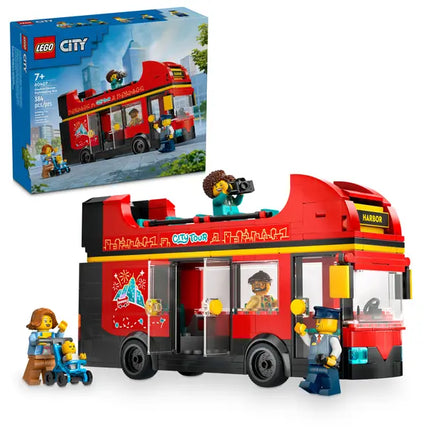 CITY. RED DOUBLE DECKER SIGHTSEEING BUS