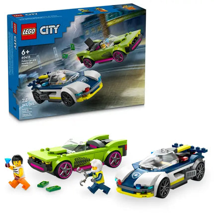 City. Police car and muscle car chase