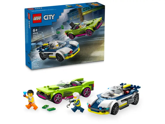 City. Police car and muscle car chase