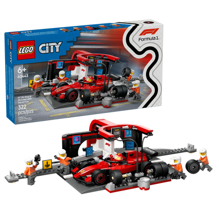 City. F1 pit stop & pit crew with Ferrari car
