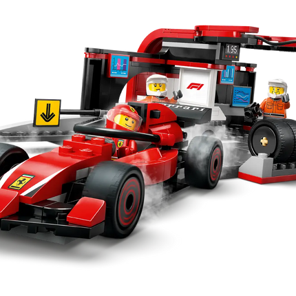 City. F1 pit stop & pit crew with Ferrari car