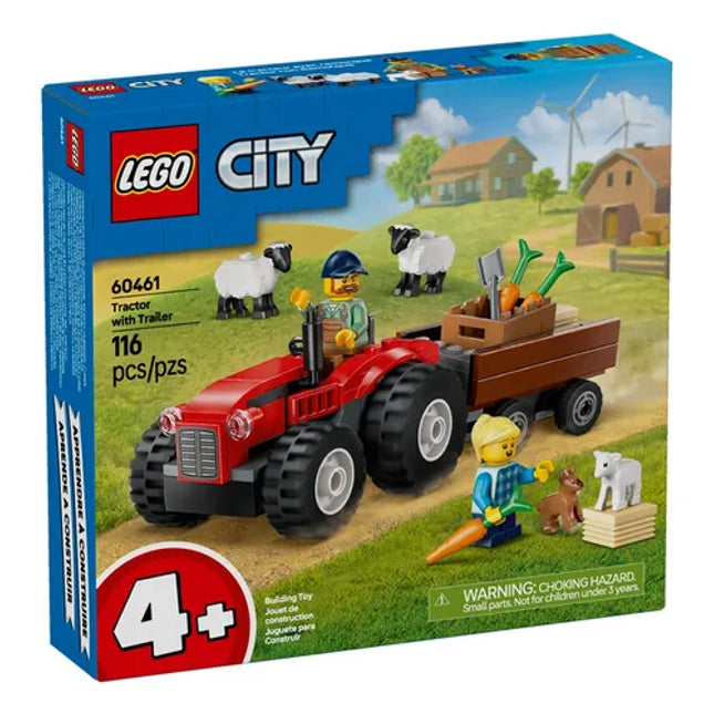 City. Red farm tractor with trailer & salep
