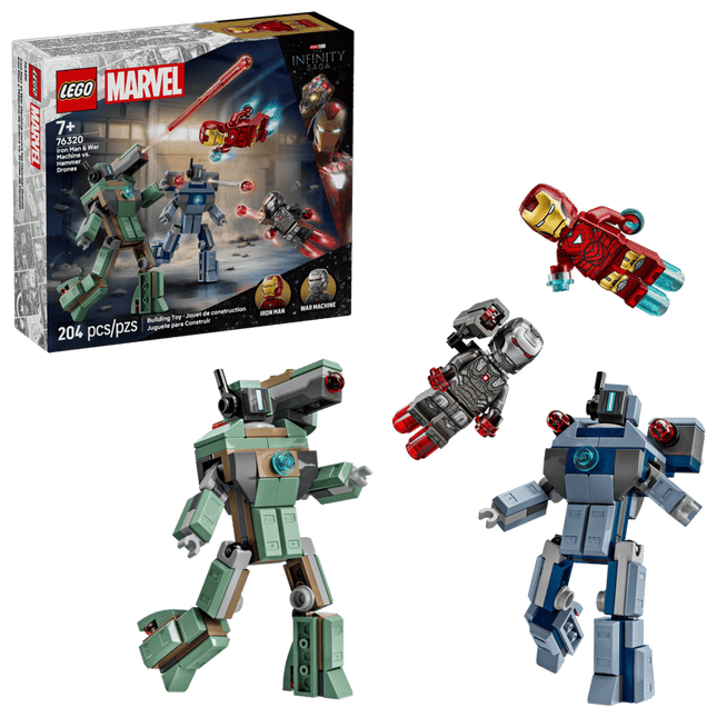 MARVEL. IRON MAN Y MAQUINA D/GUERRA VS DRONES
