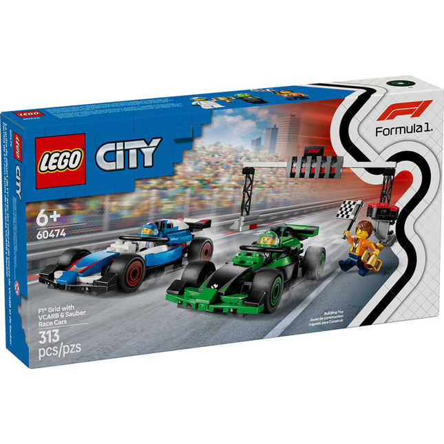 City. F1 grid with cara & Sauber race cars