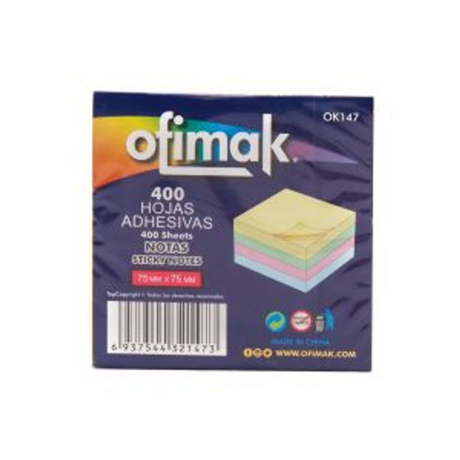 Notas. Adhesivas cubo 400h 4 colores pastel