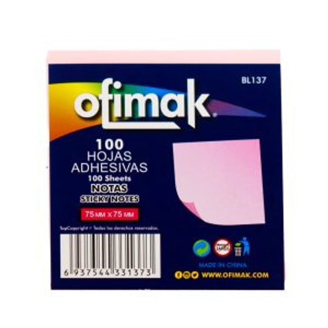 Notas. Autoadhesivas 75mm X 75mm rosado pastel