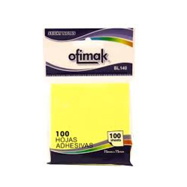 Notas. Adhesivas <75x75mm> 100h amarillo neon