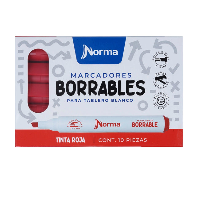 MARCADOR. NORMA BORRABLE COLOR ROJO X10