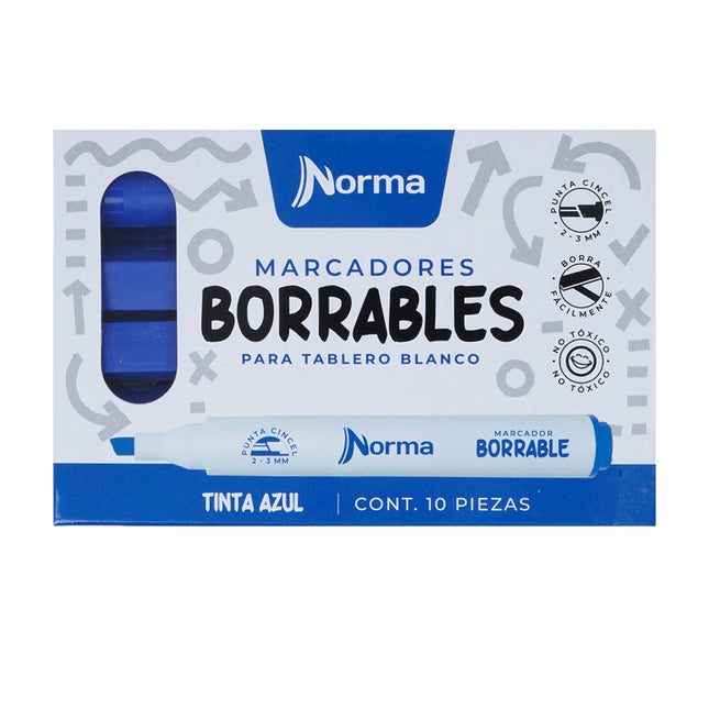 MARCADOR. NORMA BORRABLE COLOR AZUL X10