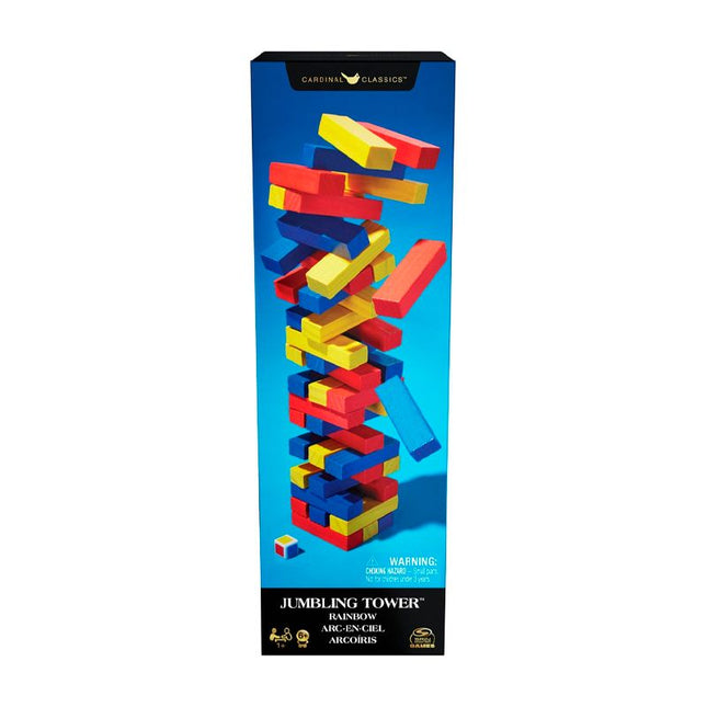 Juego de mesa. Torre de equilibrio arco iris