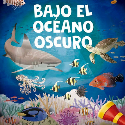 Explorador con linterna. Bajo el océano oscuro